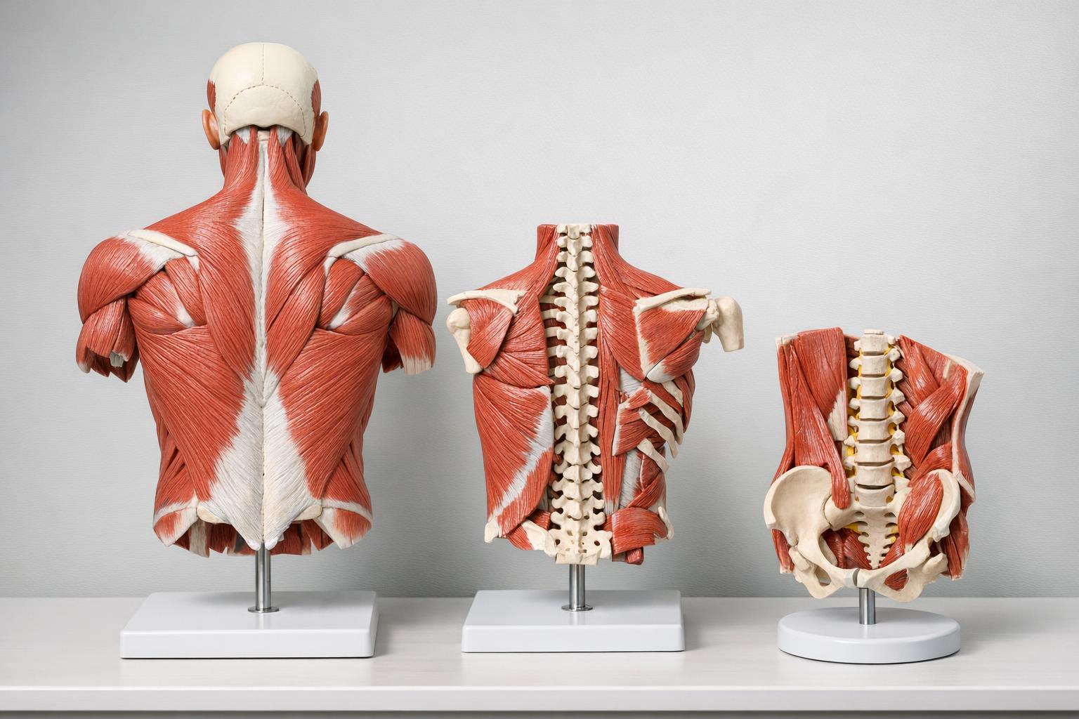Zdjęcie: zestaw modeli anatomicznych mięśni pleców na stojaku